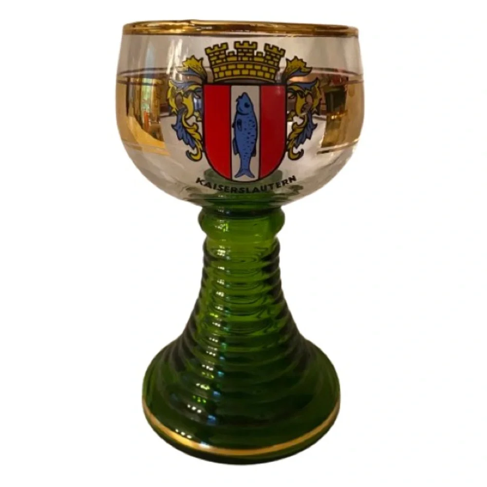 Vintage German Glass Goblets w/ Coat of Arms 2 Pc 5 1/4 and 4 1/4 MCM Barware